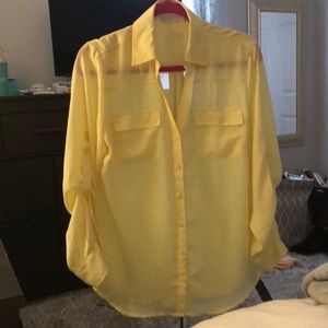 Yellow Long Sleeve Sheer Blouse